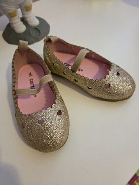 Carter's Gold Glitter Heart Ballet Flats with Pink Insole